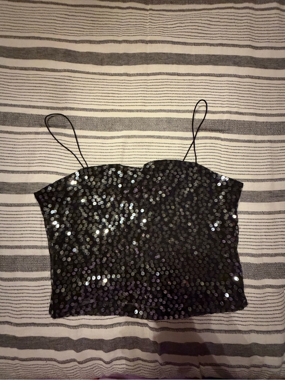 Hollister Black Sequin Spaghetti Strap Crop Top